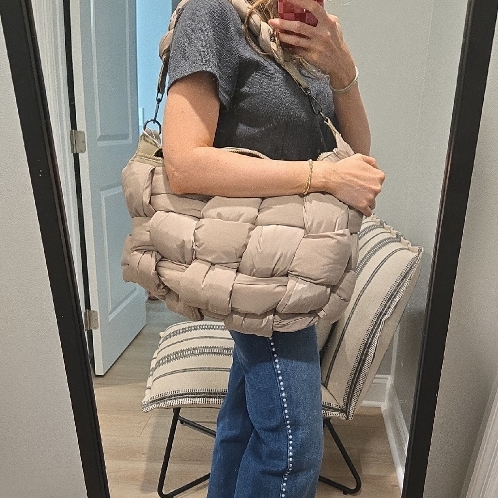 Sol And Selene Sixth Sense Woven Shoulder Bag in Nude - Picture 2 of 6